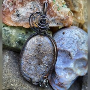 Chrysanthemum Coral Fossil  Pendant